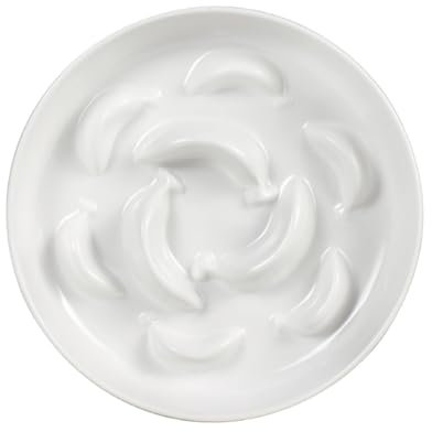 Gamelle Anti Glouton Céramique, Gamelle Chat pour Alimentation Lente, Bol Nourriture Anti Vomissement avec Labyrinthe Interactif, Blanc Ivoire,16 x 3 cm