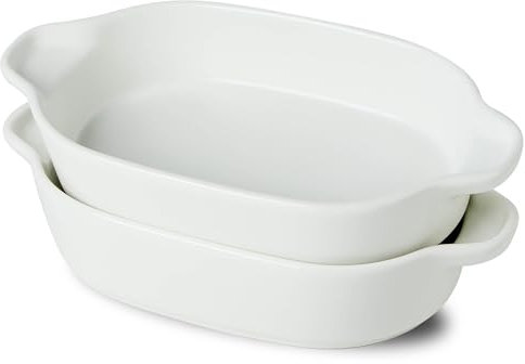 UIBFCWN Kleine Auflaufformen Keramik 2er Set, 650ml Porzellan Auflaufformen Rechteckige mit Griffe, Ideal für 2 Personen, Lasagneformen | Backformen | Ofenform - 23x12,5x5cm - Weiß