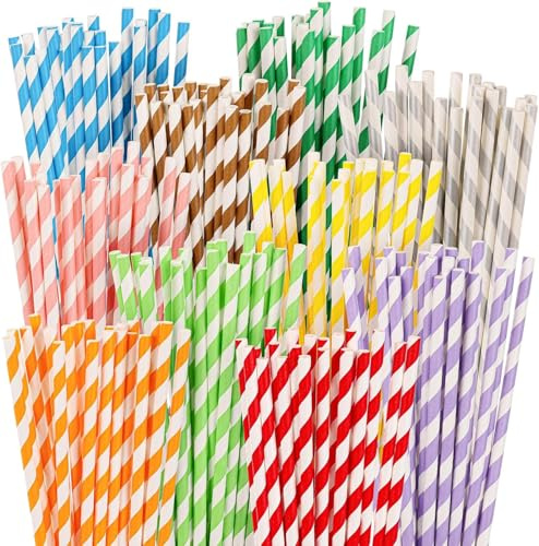 250-Pack Paper Drinking Straws – Biodegradable Disposable Straws for Juice, Coffee, Cold Drinks & Parties | Eco-Friendly Paper Straws 250 Assorted Colours, Durable Art Straw for Restaurant & Home Use