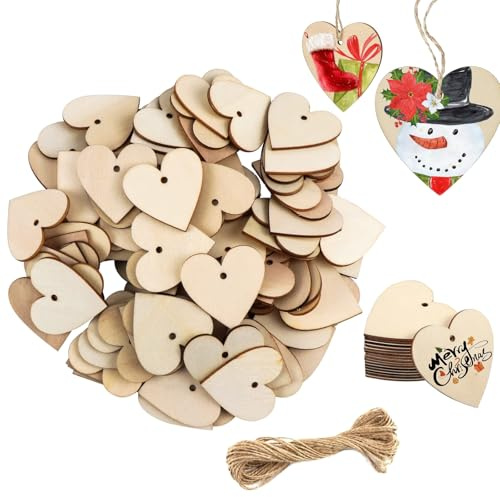 200 Stück Holzherzen zum Beschriften, 4CM Holzherzen Holzanhänger zum Bemalen mit 10m Jute Schnur Holz Herzen Deko für DIY Crafts Hochzeit Geburtstag Dekoration