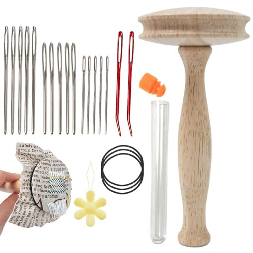 Stopfpilz Holz Set - Stopfpilz Mit Spannring, Stopfzubehör Nähen Kit Mit Nähnadeln Und Stopfei Aus, Stopfgarn Werkzeug Set Zum Stopfen Von Sockenlöchern Und Anderen Häkel/Strickarbeiten
