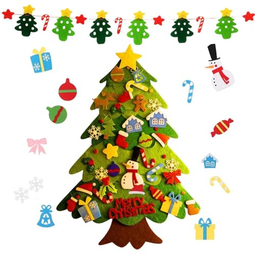 42 PCS Felt Christmas Tree and Banner Set, Felt Christmas Tree for Kids DIY Banner Indoor Wall Hanging Decor, Snowman Elk Snowflake Home Ornaments, DiIY Indoor Holiday Decoration Gift for Children