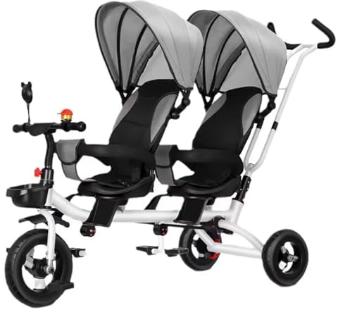 LSQXSS Buggys mit abnehmbarem Verdeck und Schiebegriff, Tandem-Dreiräder mit Zwei Sitzen, Dreirad für Eltern mit Drehsitz