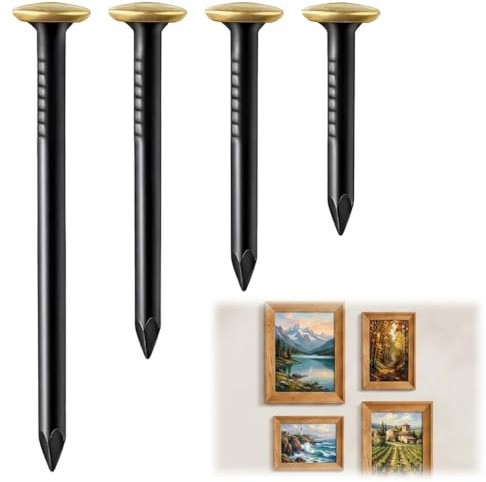 120 Pièces Clous pour Tableaux Tête en Laiton, Assortiment de Clous Muraux en Acier au Carbone (20/25/30/40 mm) avec Boîte de Rangement, Kit Accroche Tableau pour Cadres Photo, Toiles et Décoration