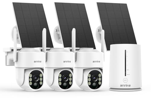 ANNKE 2.5K Überwachungskamera Aussen Akku Solar, 3er Kamera mit Home Hub, 360° Panorama Kabellose Kamera, 64GB Lokaler Speicher, FarbNachtsicht, 2 Wege Audio, Smarter Personenerkennung, 5G & 2.4G WLAN