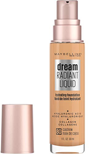 Maybelline Dream Radiant Liquid Medium Coverage Hydrating Makeup, Lightweight Liquid Foundation, Cashew, 1 Fl. Oz