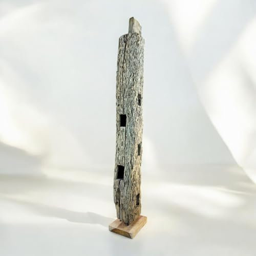 Kinaree Altholz Balken MATARAM - Deko-Säule aus Teak – Handgefertigte Holzskulptur auf Sockel, rustikale Deko für Wohnzimmer, Flur oder Garten – Einzigartiges Unikat aus nachhaltigem Holz