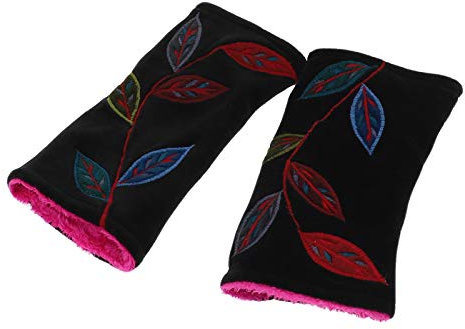 Kunst und Magie Samt Armstulpen Wendbare Stulpen Handwärmer 2in1, Farbe:Black/Schwarz