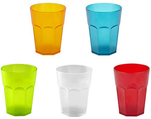 ENGELLAND 5x Kunststoffbecher Trinkbecher Party-Becher Plastik Trink-Gläser Mehrweg Coktailbecher Bunt transparent 0,4l
