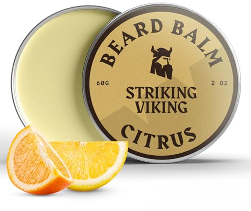 Bartbalsam-Spülung mit Zitrusduft – Styles, stärkt und weicht Bart und Schnurrbärte – Natürlicher Bio-Bart-Conditioner mit Sheabutter, Argan, Jojoba und Orangenölen – auffallender Wikinger