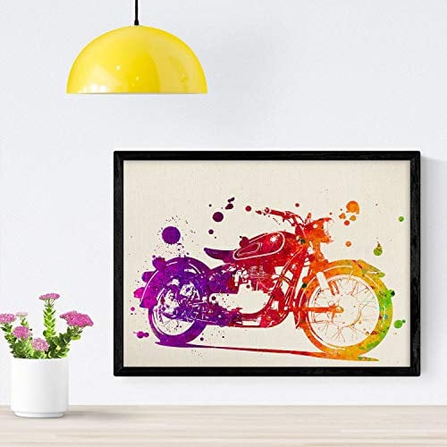 Nacnic BMW Moto Affiche avec la conception d'aquarelle. Mélanger avec des feuilles de style aquarelle pour la décoration intérieure. format A4