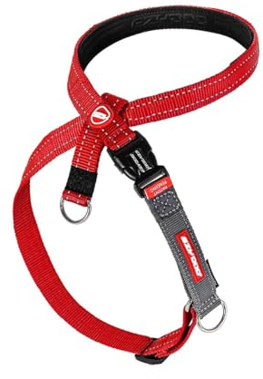 EzyDog Anti Zieh Geschirr Hund - Crosscheck Hundegeschirr für Kleine, Mittelgroße und Große Hunde, Hundetraining Zubehör, Reflektierendes, Größenverstellbar (L, Rot)