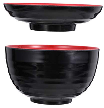 HEMOTON Miso - Cuenco japonés para sopa con tapa, cuenco de arroz japonés tradicional de melamina, 2 unidades (15 x 15 x 11,5 cm)