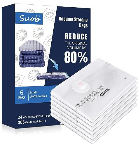 Suob Vacuum Storage Bags - Eco-Friendly Compression Bags for Space Saving, Ideal for Bedding,Pillows,Clothes and Blankets - 6 Pack Small Vacuum Seal Bags for Home Organization and Storage