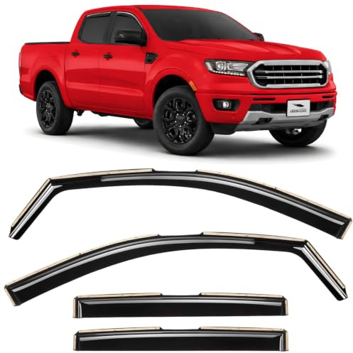 Voron Glass In-Channel Extra Durable Regenschutz für LKW Ford Ranger 2019–2023 SuperCrew, Fensterabweiser und Lüftungsschlitze, 4 Stück – 220160