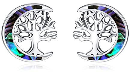 TANGPOET Baum des Lebens Ohrringe 925 Sterling Silber lebensbaum Ohrstecker Abalone Ohrring Valentinstag Schmuck Geschenke für Mädchen Freundin Damen Mutter