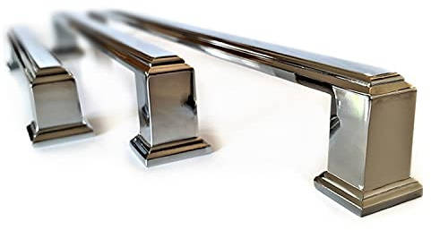 French Furniture Fittings Art Deco Style Handles or knobs Set of 6, Boss Bar Bow Polished Chrome for Kitchen Cabinet General (288mm Between fixings)