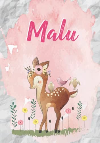 Malu: Notizbuch A5 | Personalisierter vorname Malu | Geburtstagsgeschenk für Frau, Mutter, Schwester, Tochter | Niedliche kleine Hirsche | 120 Seiten liniert, Kleinformat A5 (14,8 x 21 cm)