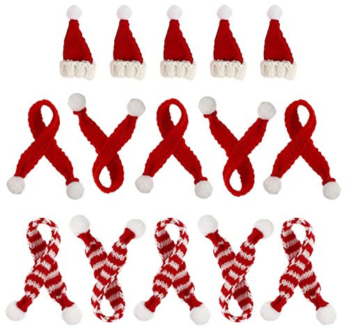 Milisten 15Pcs Mini Christmas Scarf and Santa Hat, Christmas Wine Topper Covers, Mini Santa Hat Cup Bottles Cover, Mini Stripe Scarf for Xmas Party Holiday Dinner Table Decorations