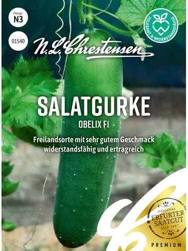 Chrestensen Gurken Samen Salatgurke Obelix, F1, Packungsgröße N3, Portion Saatgut für Freilandgurken geeignet bei zeitweise kälteren Temperaturen