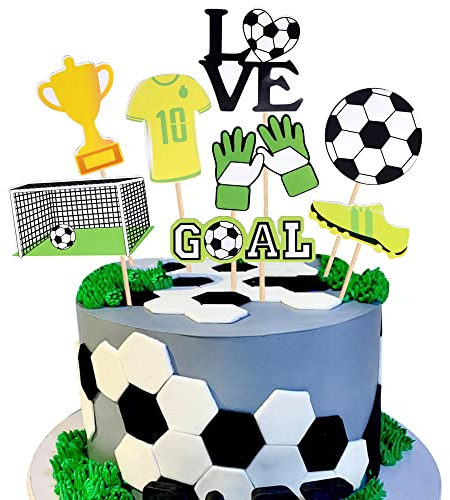 SYKYCTCY 32 Pack Soccer Cake Toppers Soccer Ball Cake Picks Sport Football Shoes Goal Theme Birthday Party Baby Shower Cake Decorations Men Birthday Party Favors Supplies