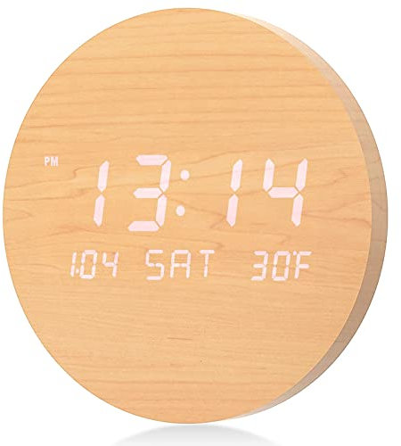 TOSTOG Wanduhr Ohne Tickgeräusche Digital Modern Wanduhren, 10 Inch Holz küchenuhr mit Anzeige von Uhrzeit,Datum,Temperatur,12/24-Stunden-Zeitmodus for Wall Schlafzimmer küchen büro Wohnzimmer Deko……