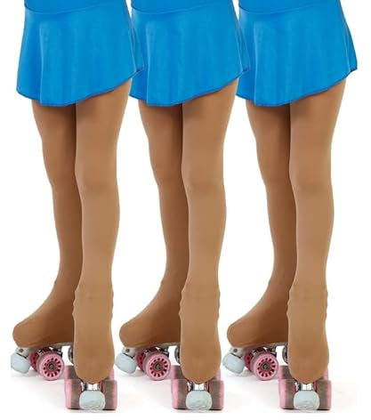 AQUILONE 100 Denier Skating Strumpfhose, Mädchen Skating Kunstturnen Skating Strumpfhose, 3D Mikrofaser Sport Socken mit Skate Cover Muster - Made in Italy - 3 Paare (Natürlich, 4/6)