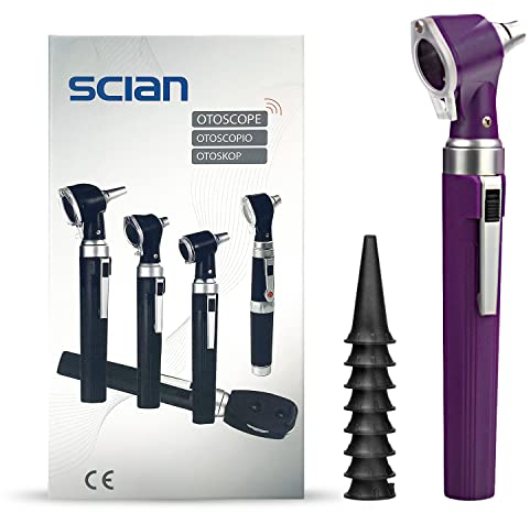 Scian Otoskop Kit – Ear Scope Otoskop mit LED Licht, 3 fache Vergrößerung, 4 Speculum Tips Größe, leichtes Diagnostik Ohrpflege-Tool für Kinder, Erwachsene, hunde, Heimgebrauch (Violett)