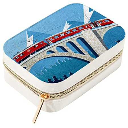 DJROW Halskette Schmuck Organisieren Aufbewahrungsbox Box Tablett Berg Zug auf der Brücke durch die Alpen Stapelbare Tablett für Armbänder, Ohrringe und Fußkettchen