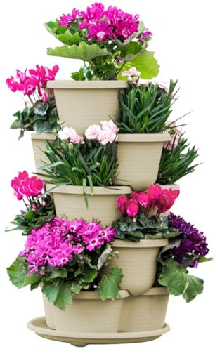 RooTrimmer 5-stöckiger Turm stapelbarer Pflanzgefäß, Erdbeer-Pflanzgefäß, vertikale Gartenarbeit, Indoor/Outdoor-Pflanzgefäß, Kräuterpflanzer für den Anbau von Blumen, Gemüse und Sukkulenten