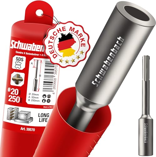 SCHWABENBACH® SDS MAX - Herramienta robusta para insertar tierras profundas, 250 x 32 mm de diámetro, diámetro interior de 20 mm, perfecto para pinchos de tierra y anclajes seguros