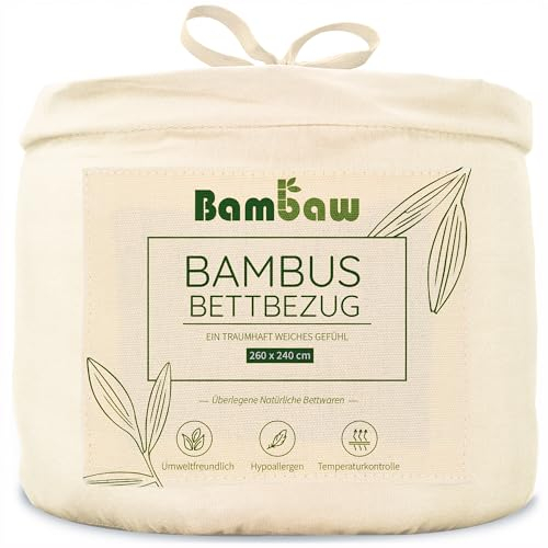 Bambaw Bambus Bettwäsche 260x240 cm, Sommer Bettbezug, antibakterielle, atmungsaktive und kühlende Bettwäsche Bambus, 100% Bambusfasern, Allergiker Bettbezug (Elfenbein)