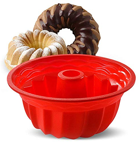 Moule à gâteau en silicone rouge de 30 cm, moule à gâteau en spirale, moule à gelée cannelé anti-adhésif pour la cuisson du pudding, des beignets, des muffins et des gâteaux