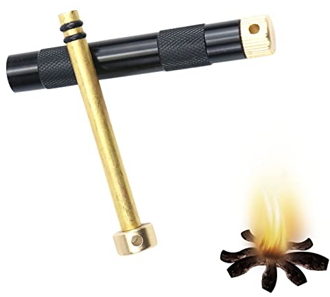 HAMIL Tragbares Kompressions-Feuerrohr, Kolbenfeuerstarter, Camping-Feuerstarter, Outdoor-Campingausrüstung, Metall-Feuerstange zum Überleben, Wandern, Jagen