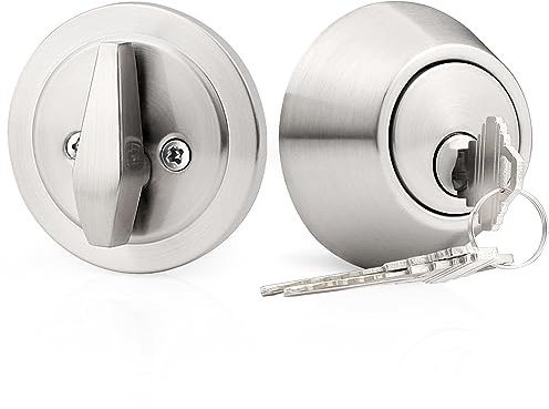 Probrico Single Cylinder Lock, Satin Nickel Deadbolt with Keys, Zinc Alloy Round Lock, Invisible Door Lock for Front Door, Entrance Door, Keyed Alike, 3 Pack