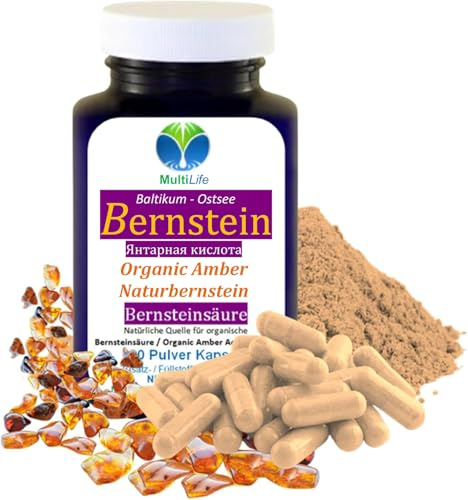 Bernstein Natur-Bernsteinpulver 120 Kapseln [Bernsteinsäure Янтарная кислота] Elixier der Jugend nach Hildegard von Bingen ohne ZUSATZSTOFFE [Amber-Acid/Amberic-Acid/Succinic Acid] 27335-120