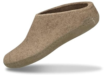 GLERUPS Slip On Slippers Women and Men (Size 6) | Beige Unisex Slip-on Wool Slippers with Leather Sole | Comfy Slippers Women Men | Cosy Gents and Ladies Slippers