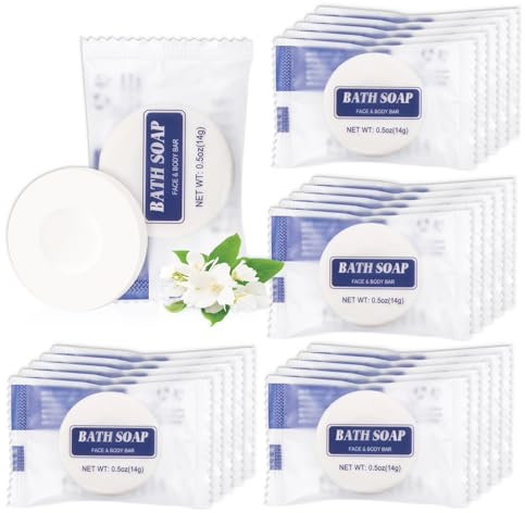 Bulk Bar Seife, 50 Pack runde Mini-Seifenstangen Bulk einzeln verpackt, 0,5 oz Reiseseife kleine Hotelseifen Reisegröße Toilettenartikel für Hotel Badezimmer (rund)