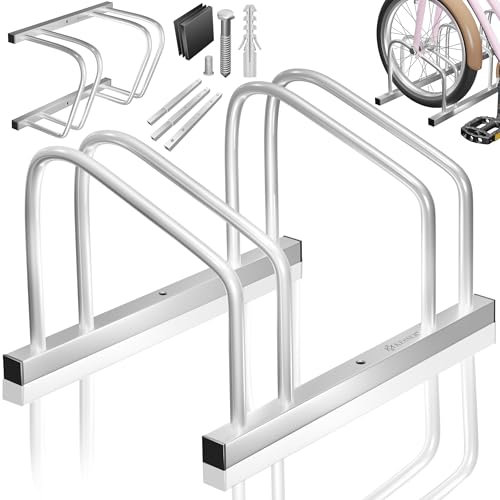 KESSER® Fahrradständer für 2 Fahrräder inkl. Parkschild | Mehrfachständer mit 37cm Radabstand für 30-65mm Reifenbreite | Fahrradhalter Aufstellständer für Boden- oder Wandmontage | Radständer Silber