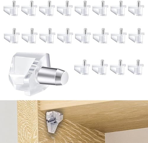 LIAMGUS 20 Stück 5 mm Regalstütze, Regalstifte, Schrankregalheringe, Kunststoffersatzklammern, Schrankregalstütze, Stifte, für Küche, Glasregale, Schrank, Bücherregal