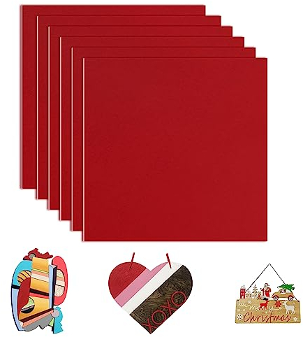 ATOMSTACK 6 Stück lasergravierte Holzplatten Beidseitig gefärbtes MDF-Sperrholz, Stärke 3 mm, 300 * 300 mm, für Gravur, Schnitztechnik, Bemalung und Dekoration rote Weihnachtsholzplatten