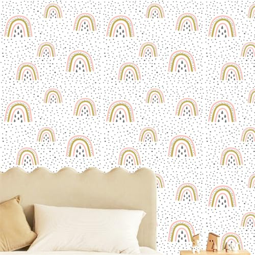 Selbstklebende Tapete Minimalistischer Rosa Regenbogen Strukturtapete Wandtattoo Schlafzimmer Tapete Selbstklebend Vliestapete Wallpaper for Living Room Tapeten Wandschutzfolie 40x100cm/1 Pcs