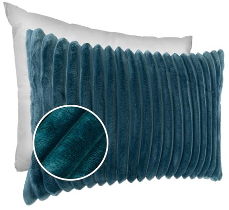 Dekokissen Kissenbezug Sofakissen Pillow Plüsch Kuschelkissen Zierkissen Cord Kissen Couchkissen Kord Kissenhülle ultraweich gestreift Lilli 30x50cm mit Füllung Türkis