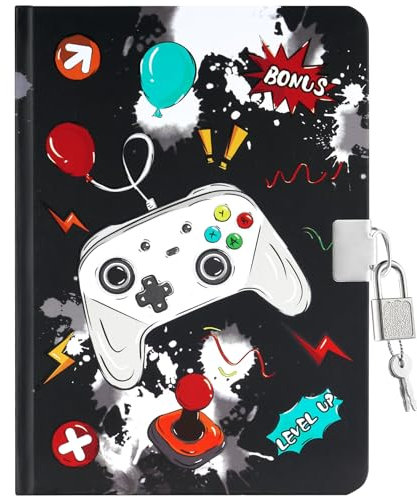 WERNNSAI Kids Diary for Boys Game Journal - Kids Luminous Journal Boys Video Game Diary with Lock and Keys, School A5 Lined Memos Writing Drawing Notepad, Gaming Notebook Birthday Gift