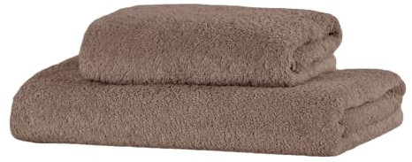 Giovanni Dolcinotti MADE IN ITALY Set mit 2 Handtüchern für Bad und Gäste, aus Baumwollfrottee, 450 g/m², 110 x 60 cm + 60 x 40 cm, weich, hergestellt in Italien, einfarbig Tabak