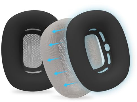 Adhiper Verbesserte Silikon-Ohrpolster für Airpods Max Kopfhörer, Ohrpolster für Airpods Max, schweißfest, verstärkte Fixierung, rutschfest, leicht waschbar, Schwarz