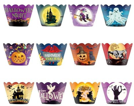 Pirottini per cupcake di Halloween, in carta, per cupcake, per Halloween, 12 pirottini per muffin a tema di Halloween, per feste, cupcake, carta per muffin, decorazioni per feste di