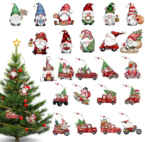 BSITSSS 24 Decorazioni Natalizie in Legno, Ornamenti e Addobbi per Albero di Natale, Ciondoli Fai-Da-Te Appesi