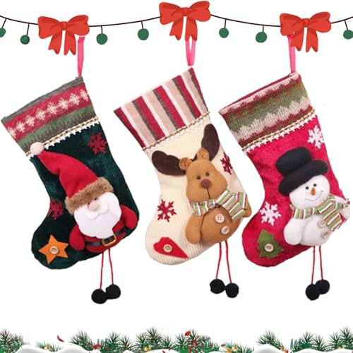 DUOHERESHUI Chaussette De Noel a Suspendre, 3 Pièces Chaussette De Noel, Décoration De Bas De Noël, Chaussettes De Cheminée, pour Les Décorations De Noël, Les Cadeaux, Les Accessoires De Fête