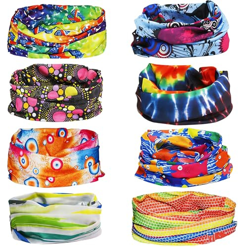 8 Pack Multifunctional Headwear, Seamless Neck Gaiter for Outdoor Sports | Breathable Colourful Face Coverings with Sun Protection for Riding, Motorcycling, Hiking and Fishing